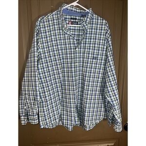 Chaps Easy Care Men's Blue & Green Checkered Long Sleeve Button Down Size XLarge